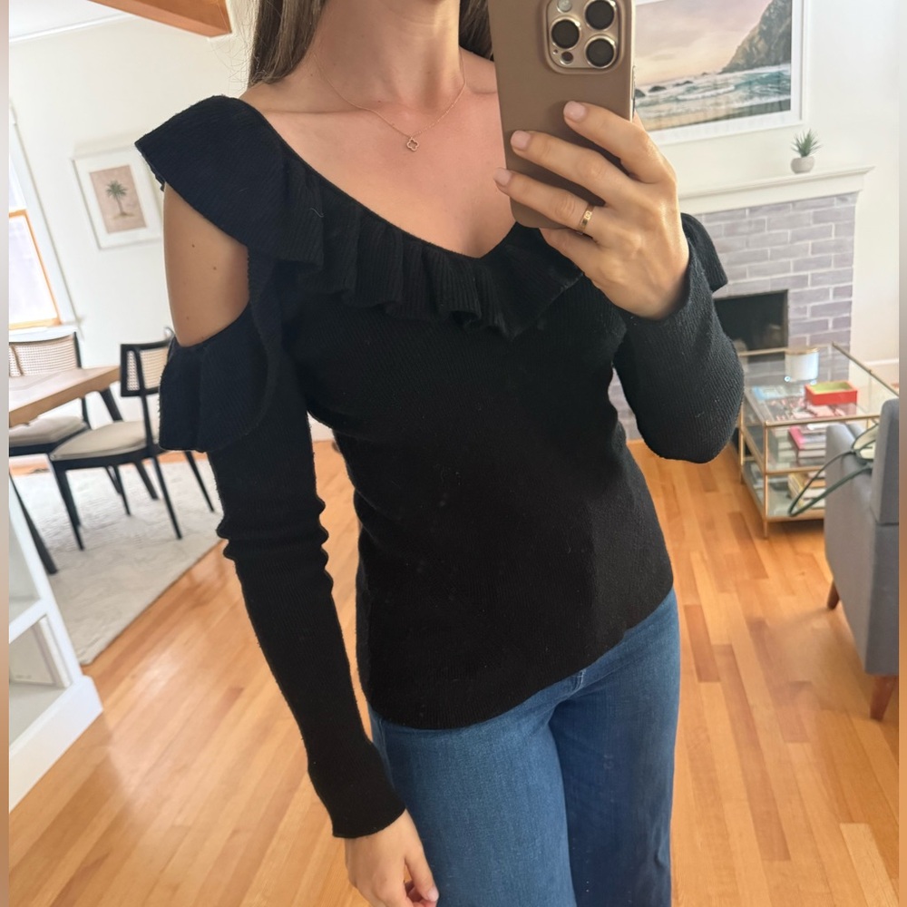 Intermix Black Cold Shoulder Sweater, size S